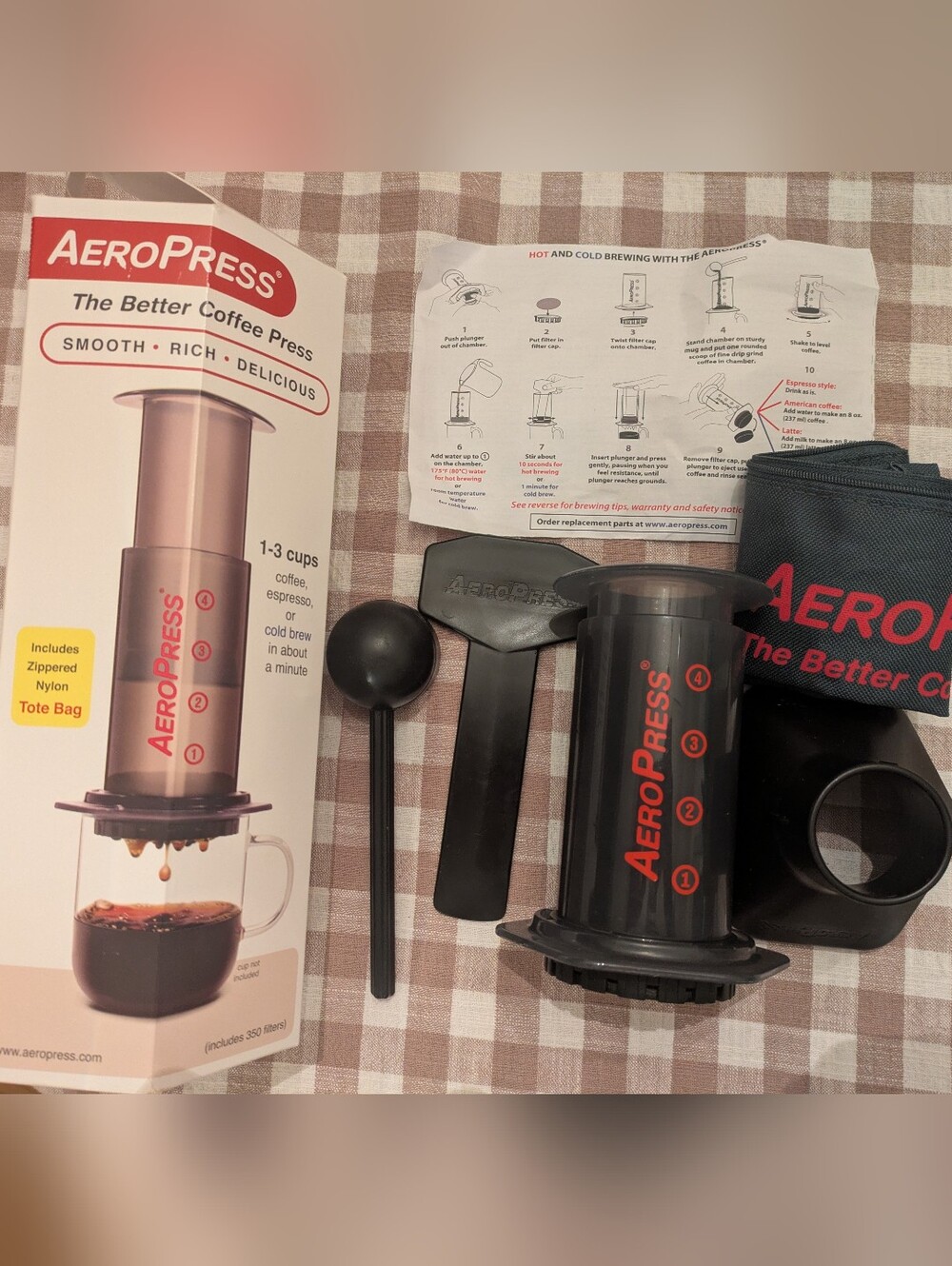 AeroPress Coffee Maker - Black with Red Logo